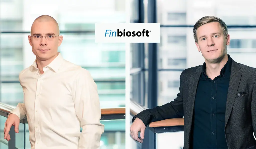 Finbiosoftin perustajat Teemu Qvick (vas.) ja Akseli Virtanen.