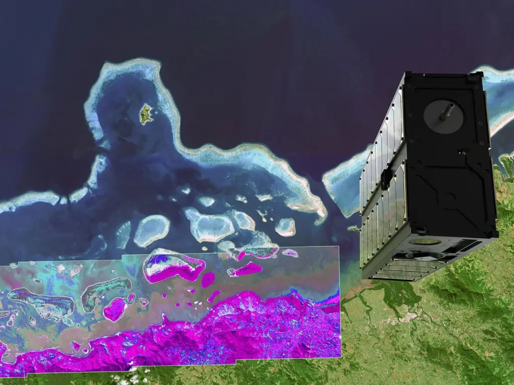 Kuva Spacen hyperspektrisatelliitti maapallon yllä