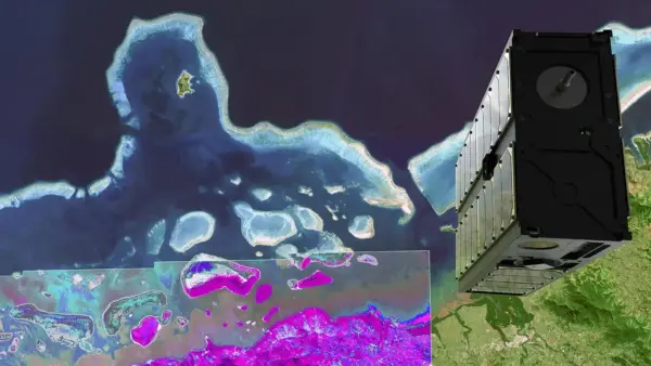 Kuva Spacen hyperspektrisatelliitti maapallon yllä