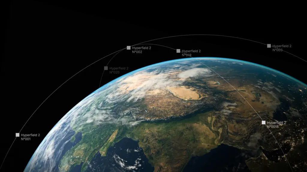 Havainnekuva avaruusteknologiafirma Kuva Spacen satelliittien sijainnista kiertoradalla