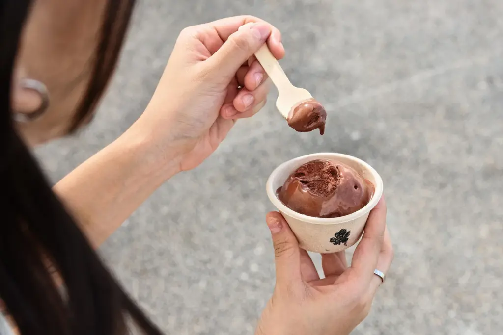 Ihminen lusikoi suklaista Solar foodsin soleiinijäätelöä